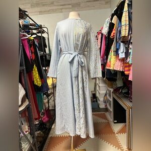 Elegant Light Blue Maxi Dress with Gold Accents